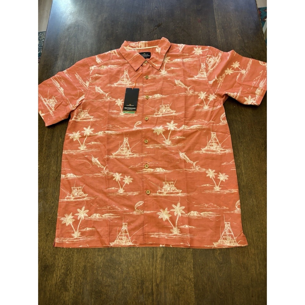 Quiksilver Waterman Mens Paradise Found Shirt Salmon Orange Tropical Medium